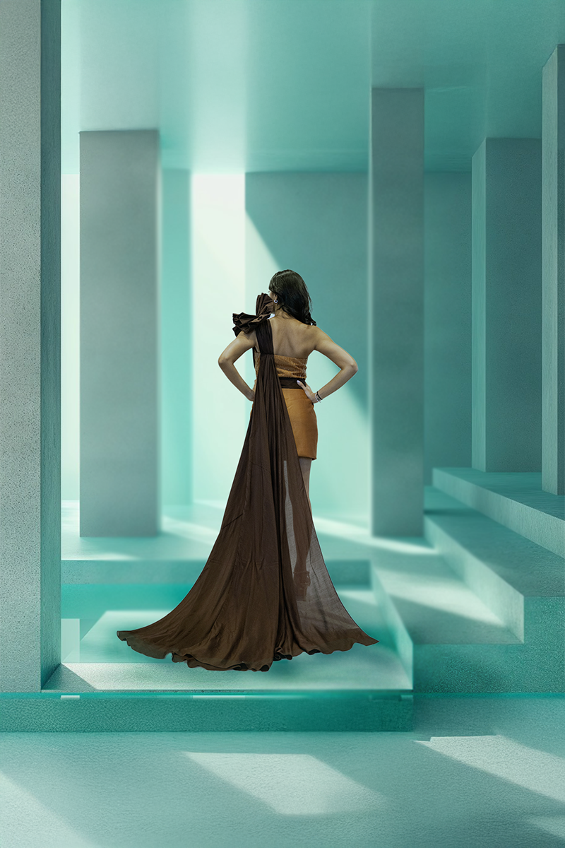 Asymmetrical Mini Dress with Bow