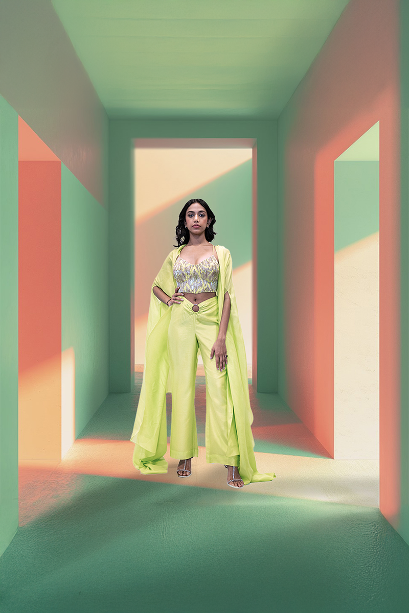 Embellished Bralet with Pants and Cape