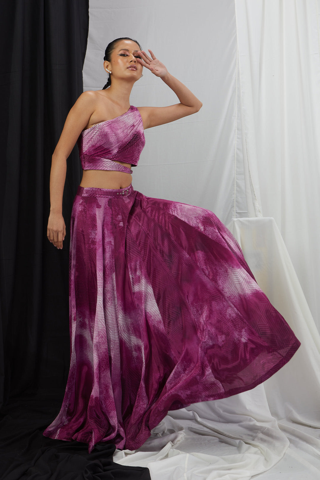 One Shoulder Printed Skirt Set