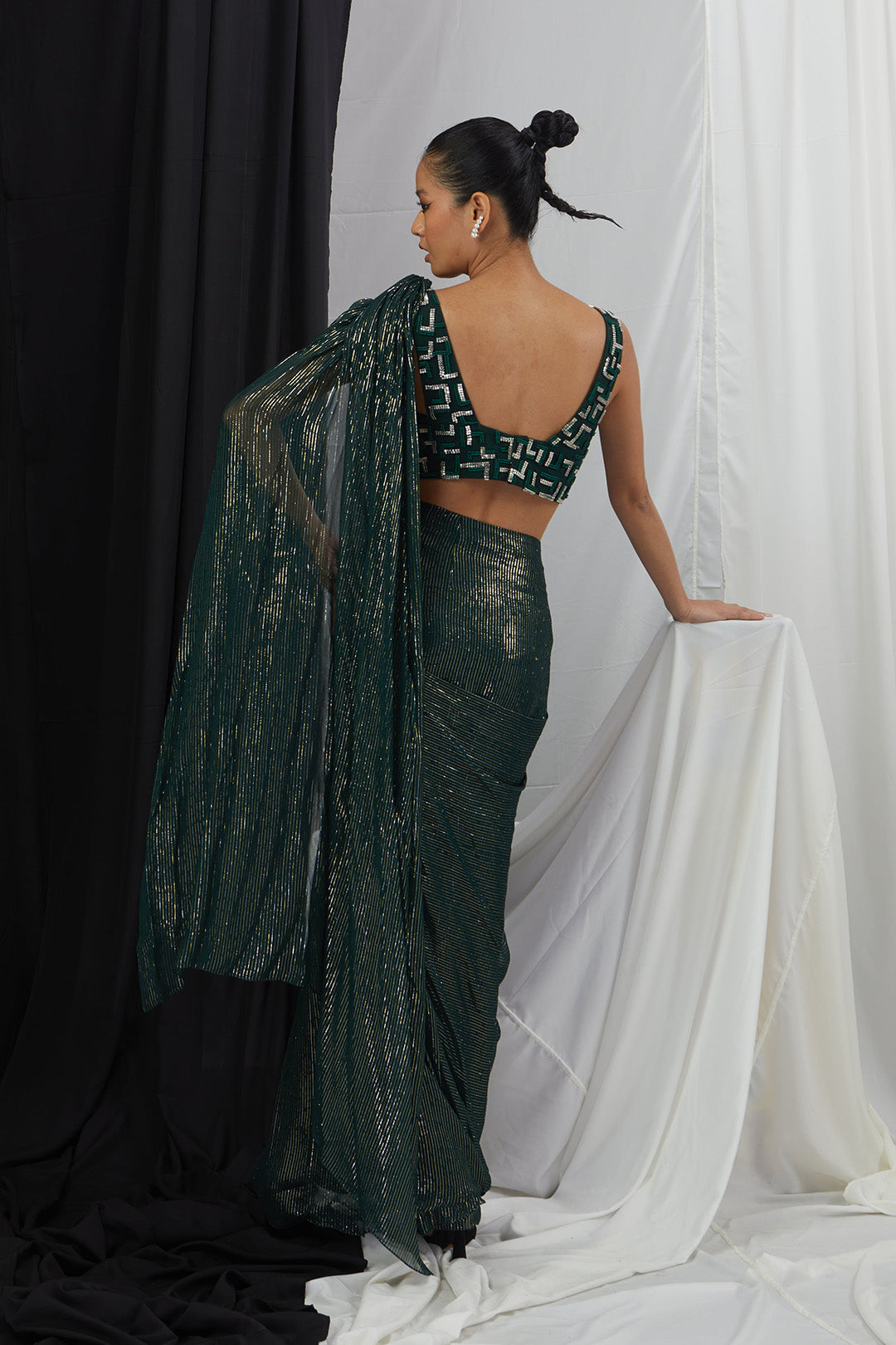 Embriodered Blouse with Pre Draped Saree