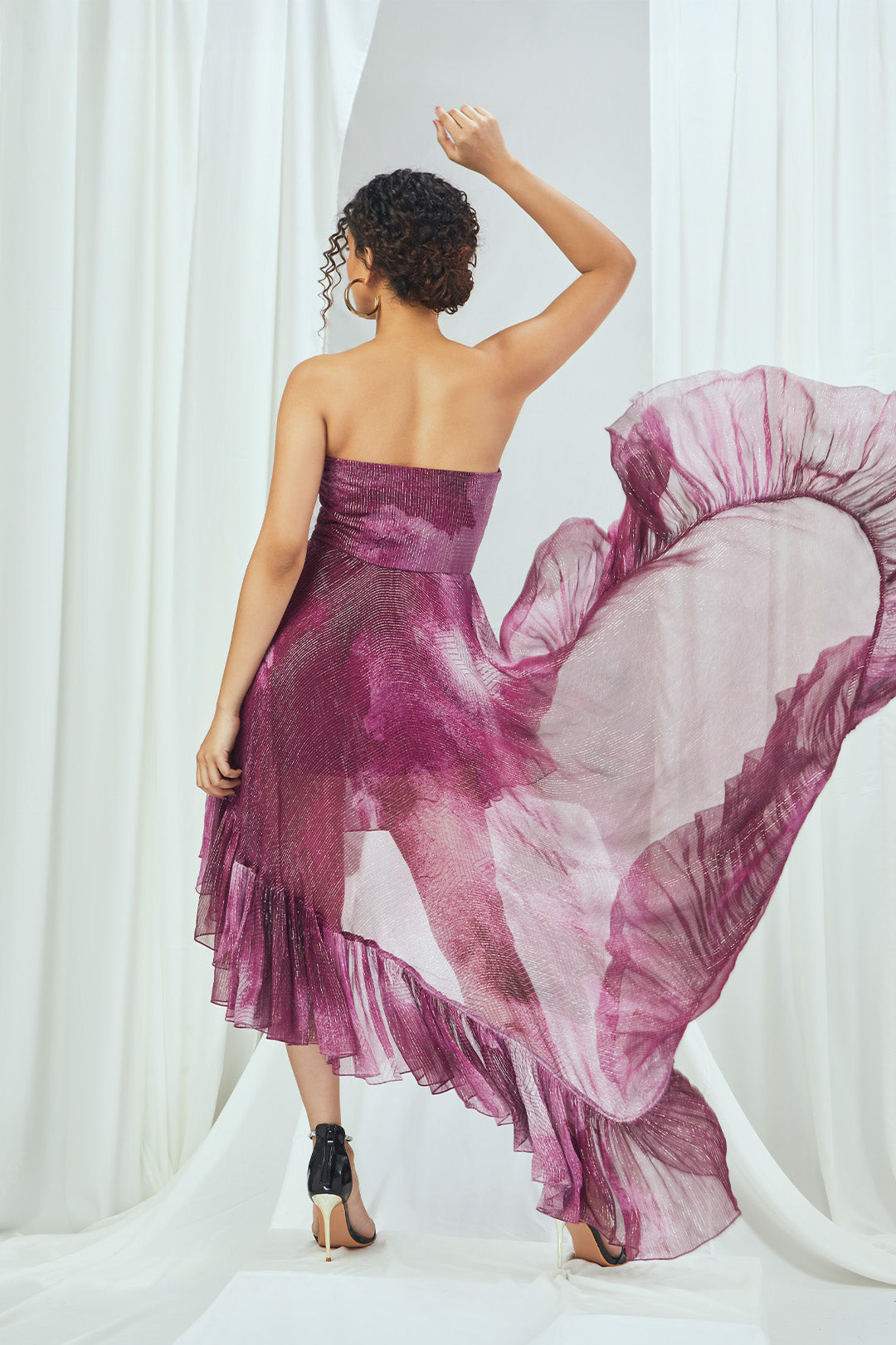 Printed Asymmetrical Ruffle Dress S