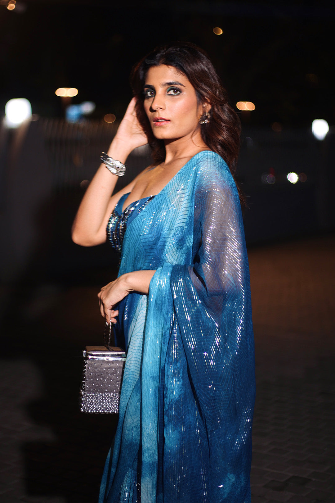 Pre Draped Ruffle Saree with Embriodered Blouse Set