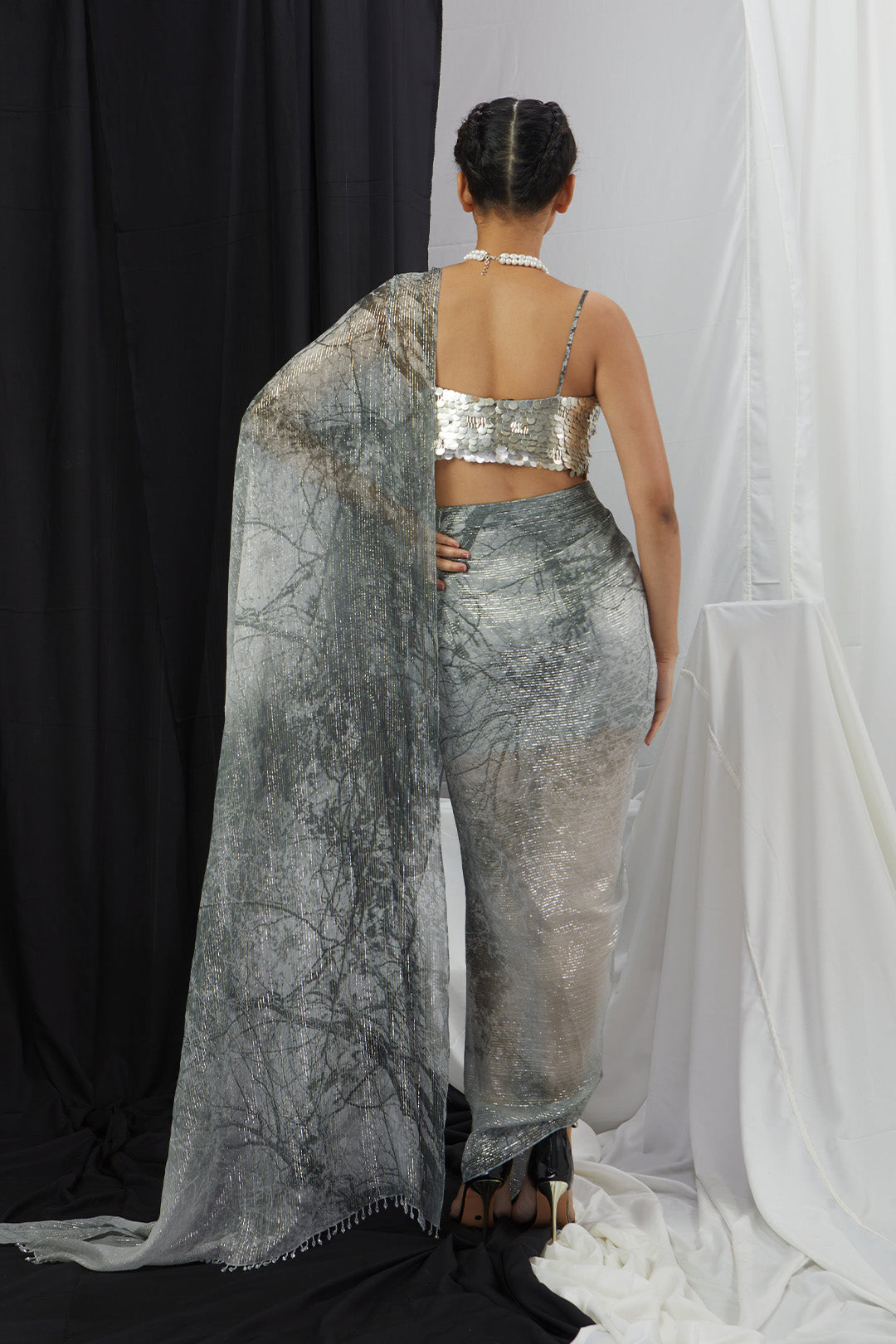 Pre Draped Printed Saree Set