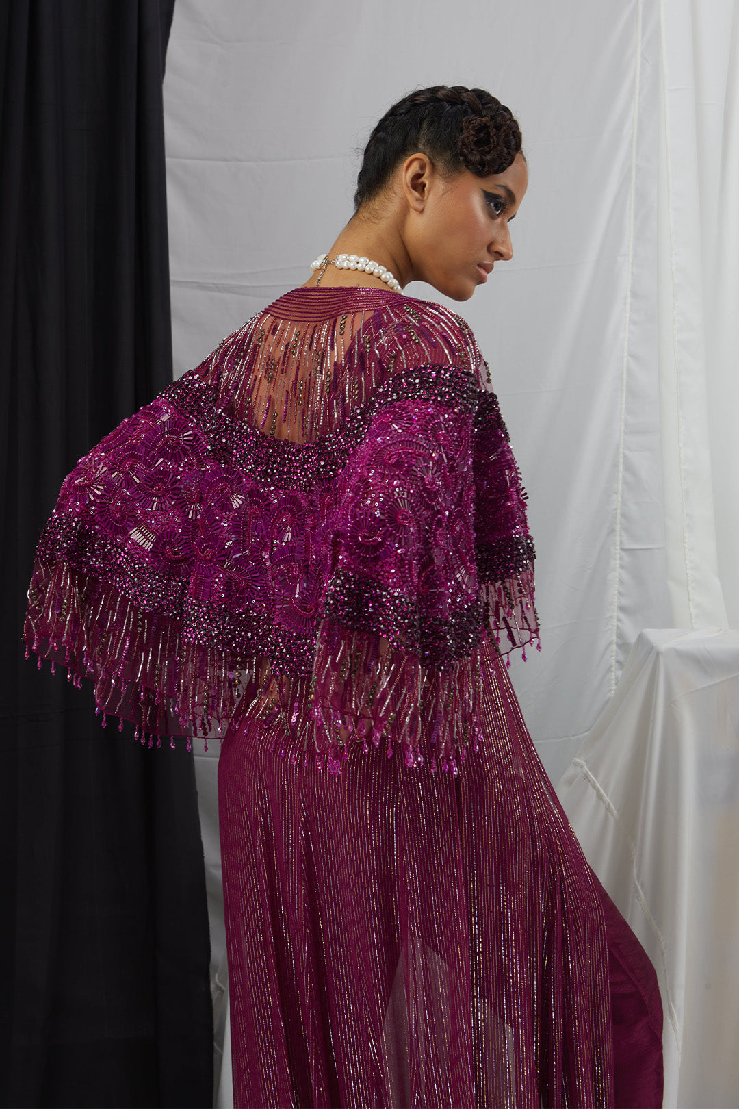 Front Slit Anarkali with Pants and Embellished Cape Set