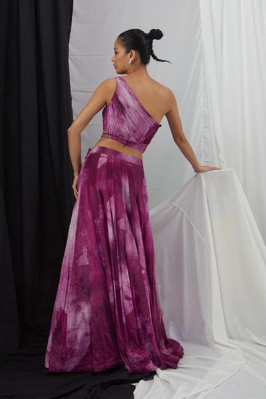 One Shoulder Printed Skirt Set