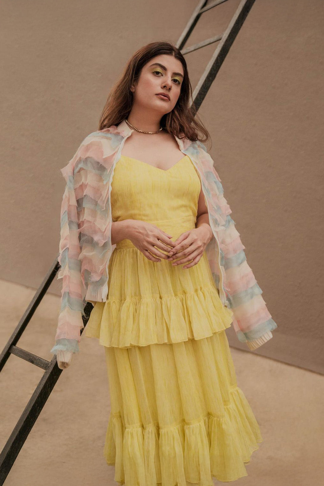 Trishala Sikka In Yellow Space-dyed Tiered Gown