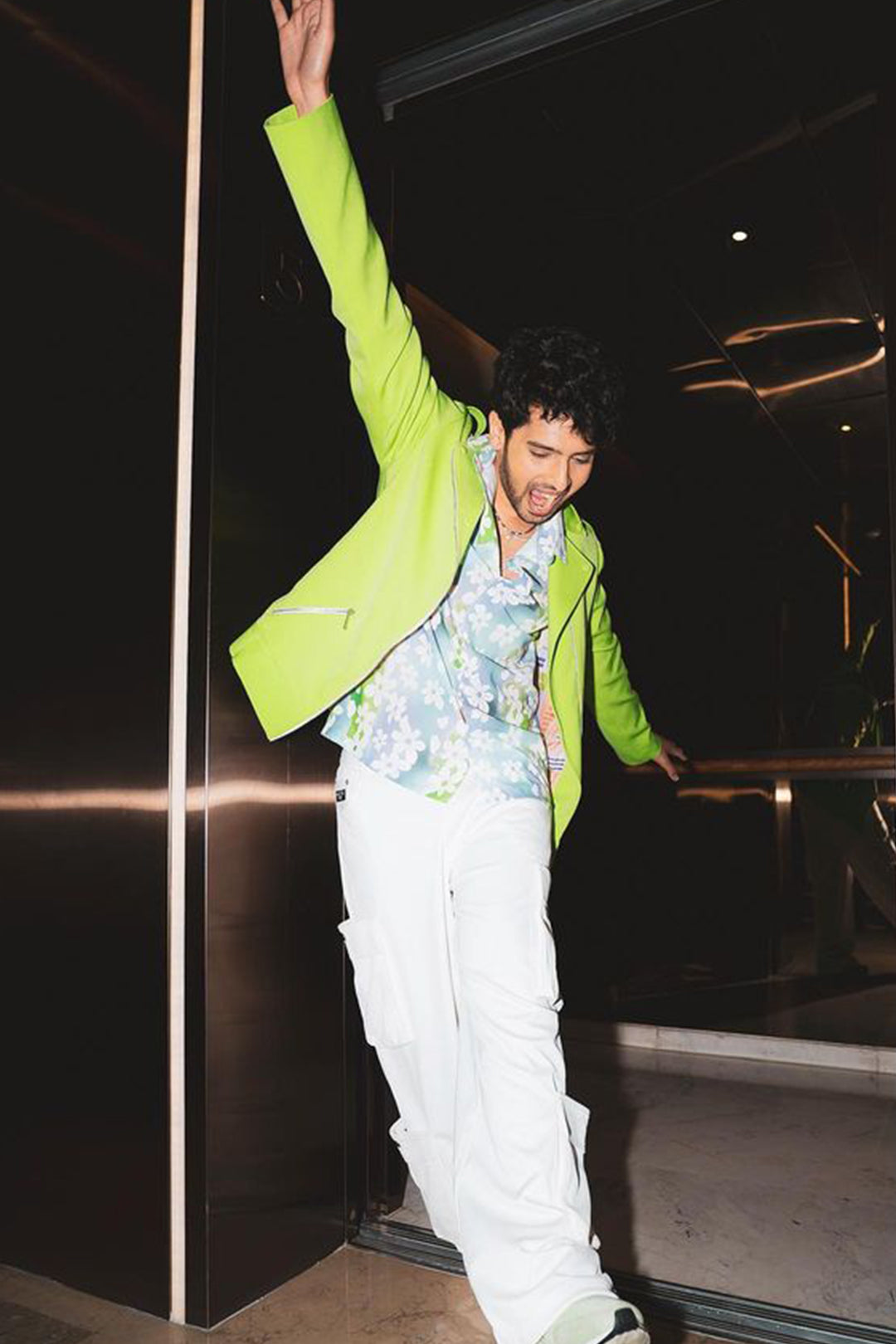 Armaan Mailk in Nirmooha's Lime Green Jacket with Belt from Magical Wilderness