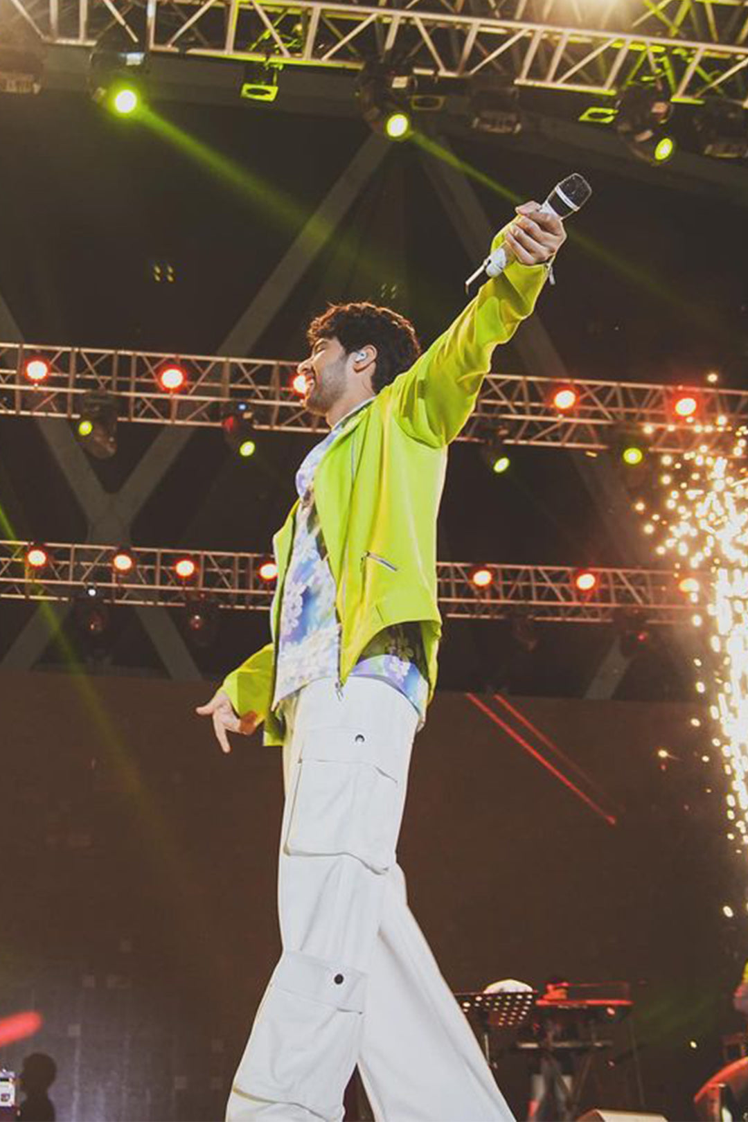 Armaan Mailk in Nirmooha's Lime Green Jacket with Belt from Magical Wilderness