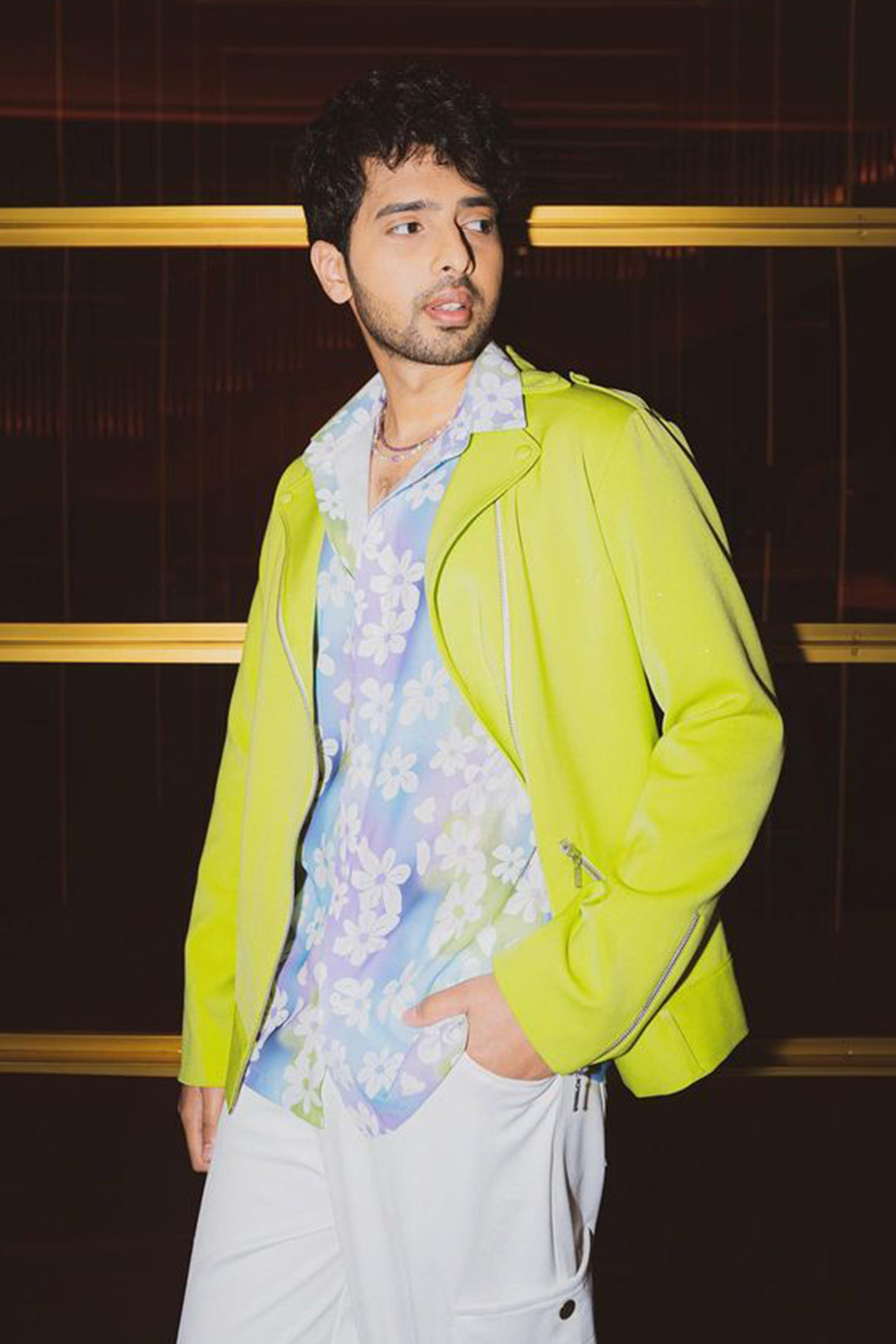 Armaan Mailk in Nirmooha's Lime Green Jacket with Belt from Magical Wilderness
