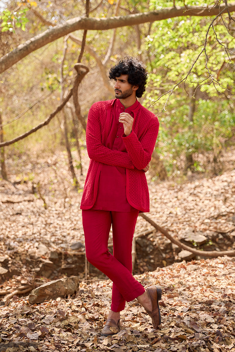 Crimson Mirage Kurta Set with Jacket