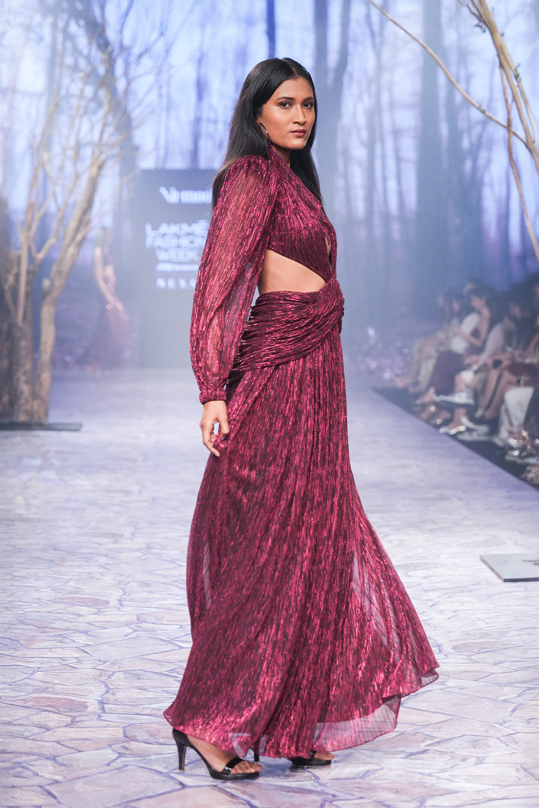 Metallic Backless Cutout Gown