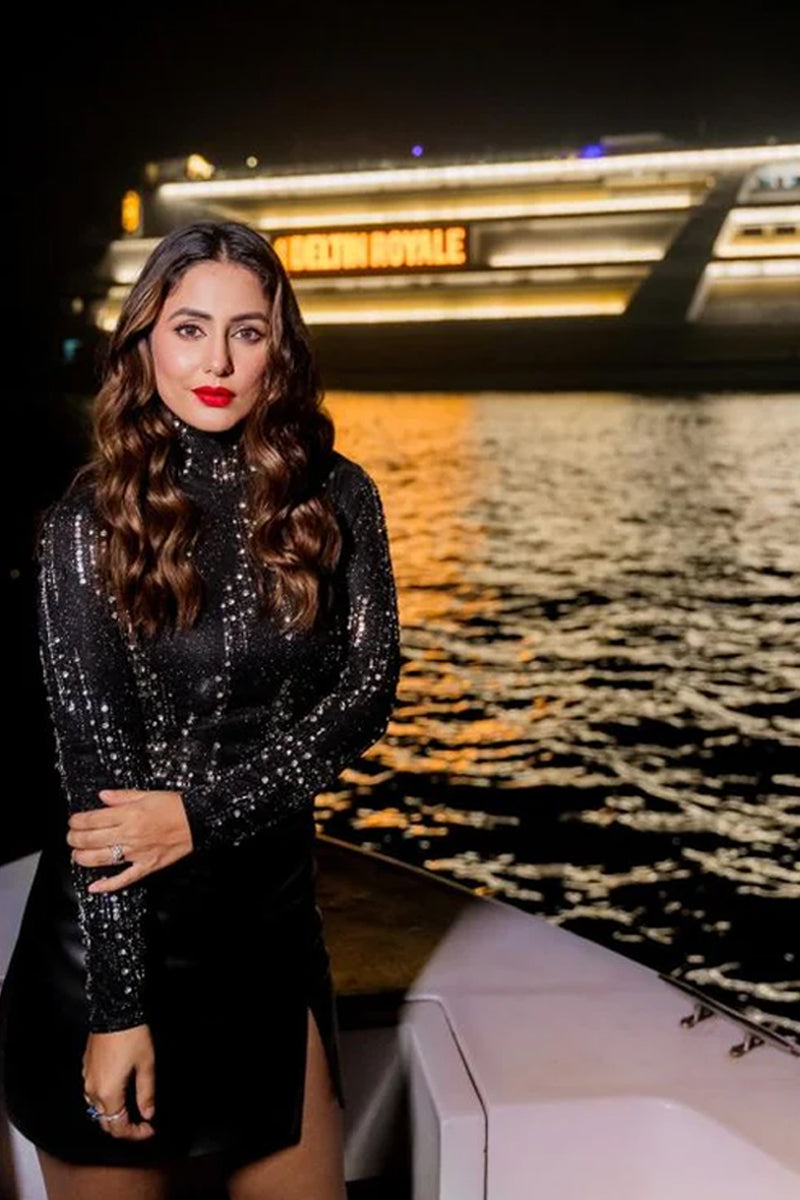 Hina Khan in our Turtle Neck Bodysuit from Matrix Collection