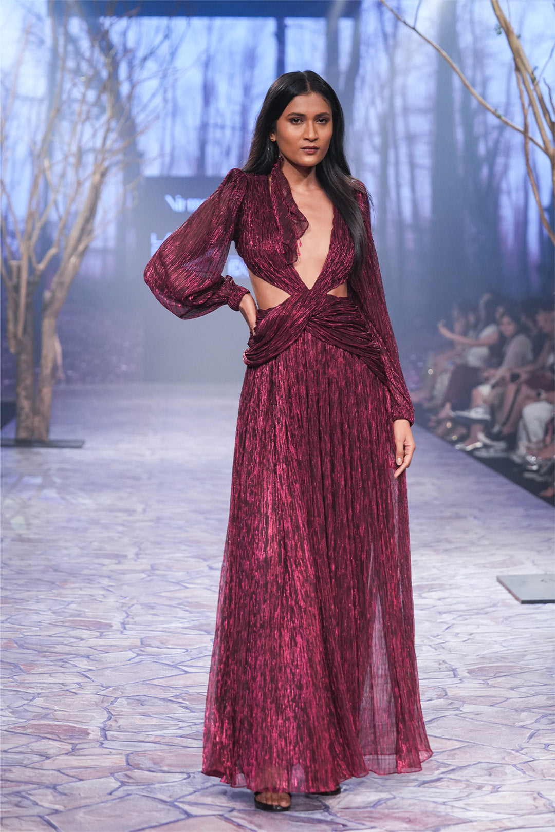 Metallic Backless Cutout Gown