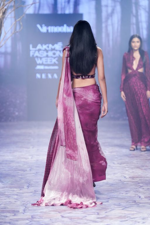 Pre Draped Saree with Embroidered Blouse Set