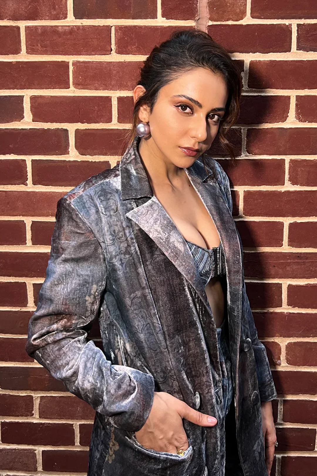 Rakul Preet in Printed Velvet Oversized Blazer set From Ancienne Collection