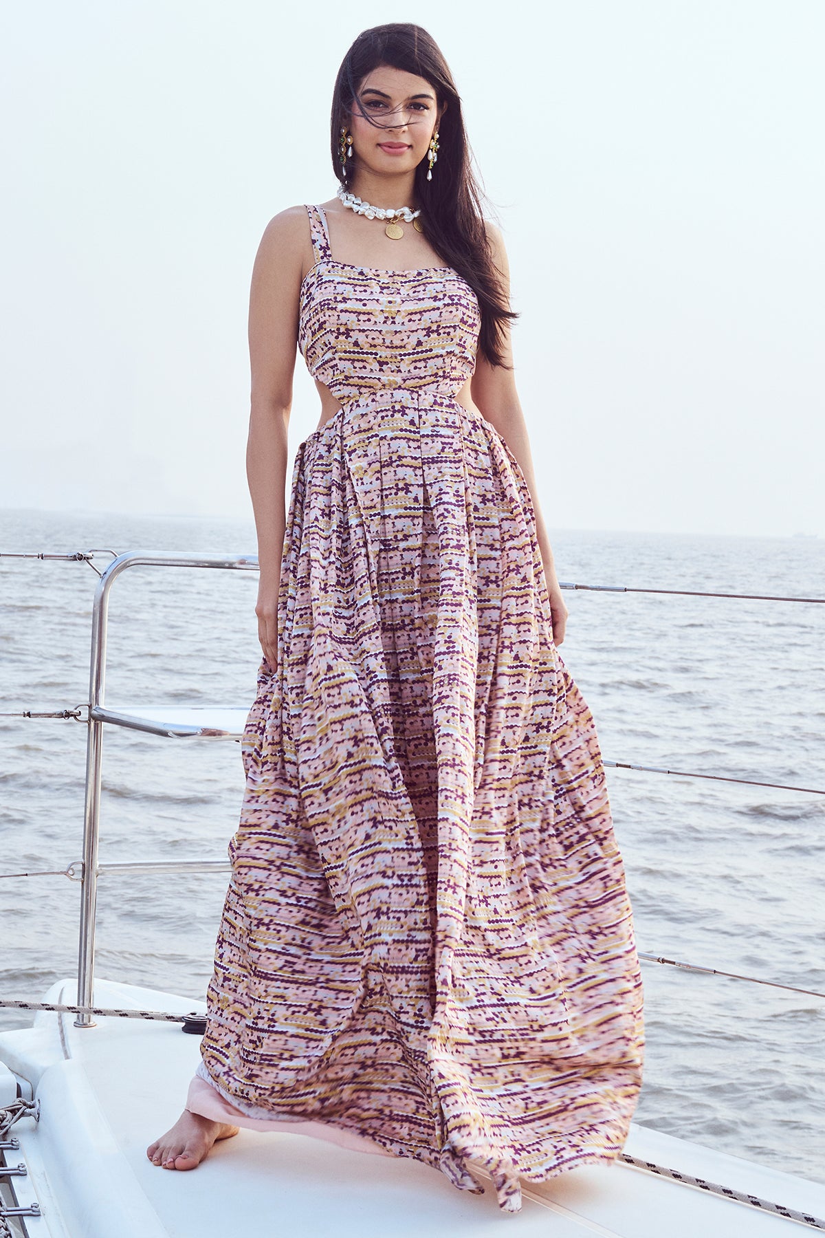 Sequin Printed Side Cutout Maxi Dress