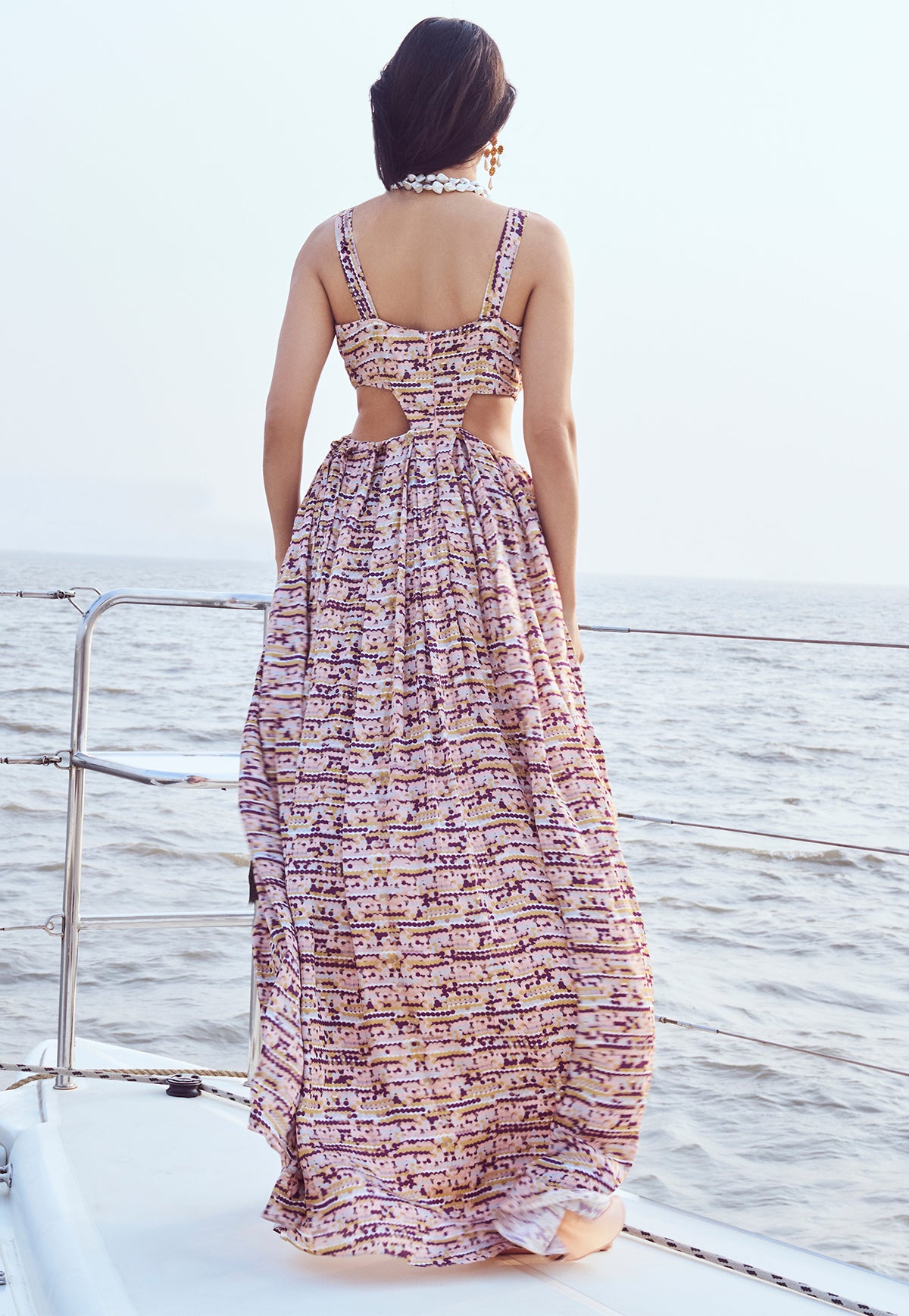 Sequin Printed Side Cutout Maxi Dress
