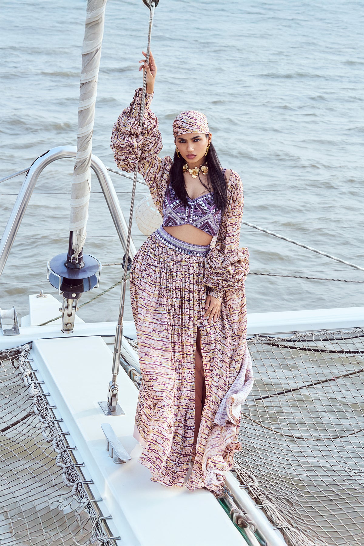 Sequin Printed Hand Embroidered Skirt Set