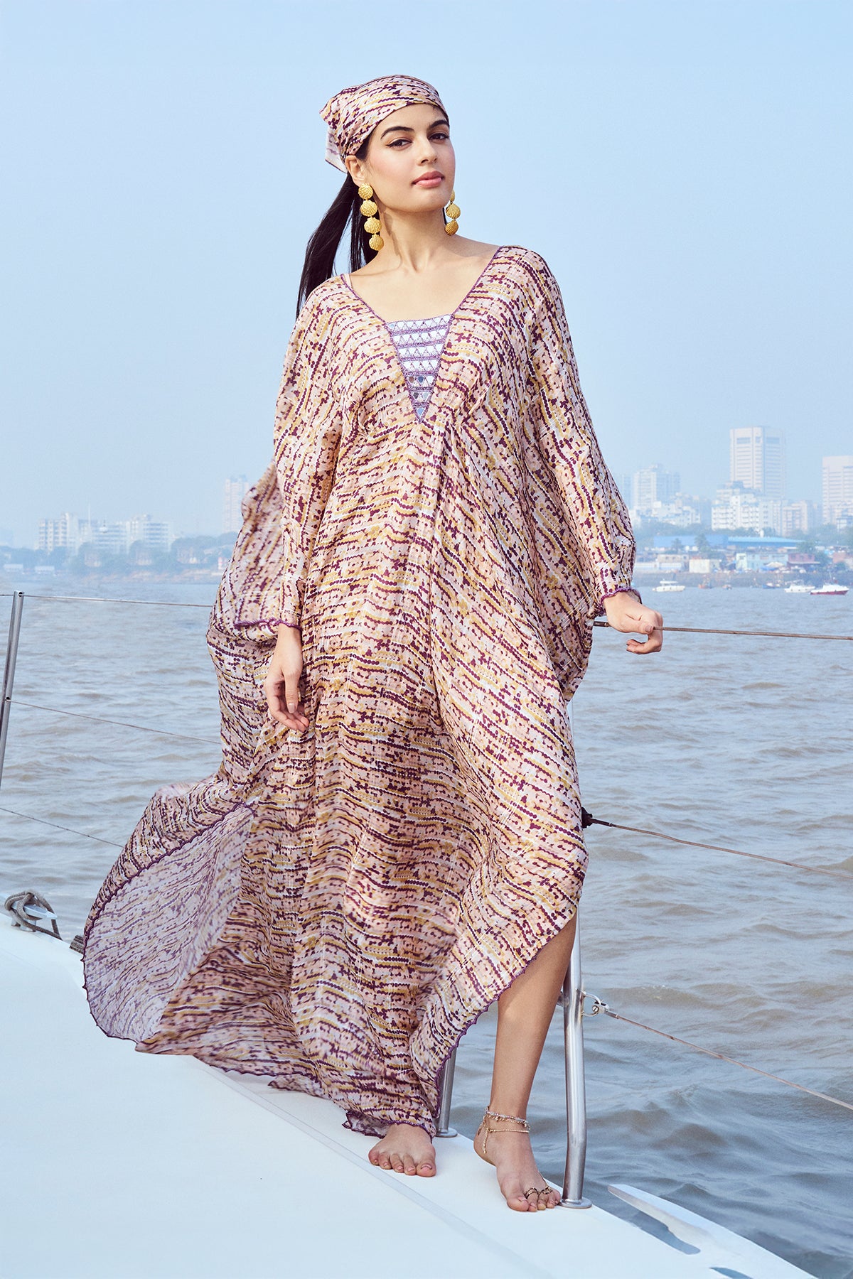 Sequin Printed Hand Embroidered Kaftan Set