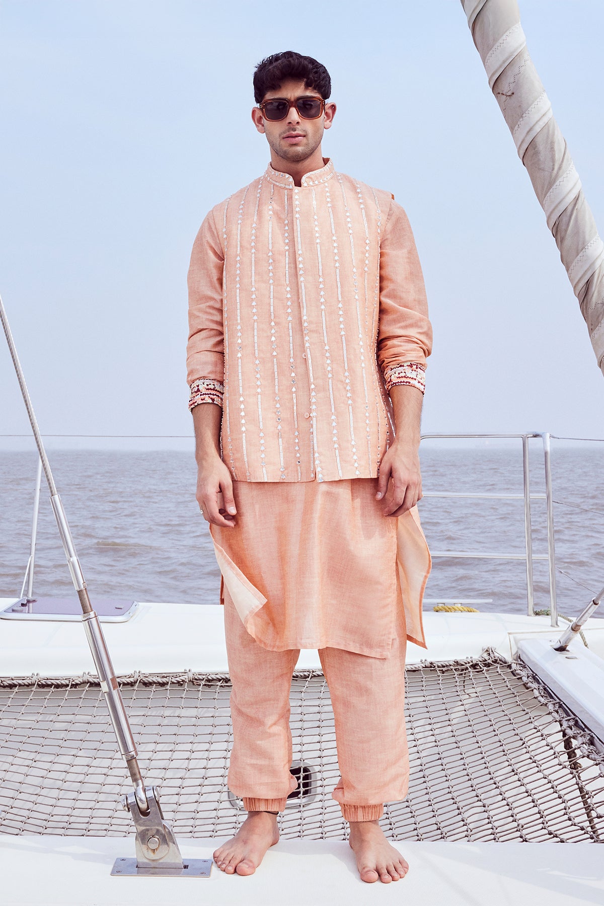Hand Embroidered Bandi with Kurta & Jogger Pants
