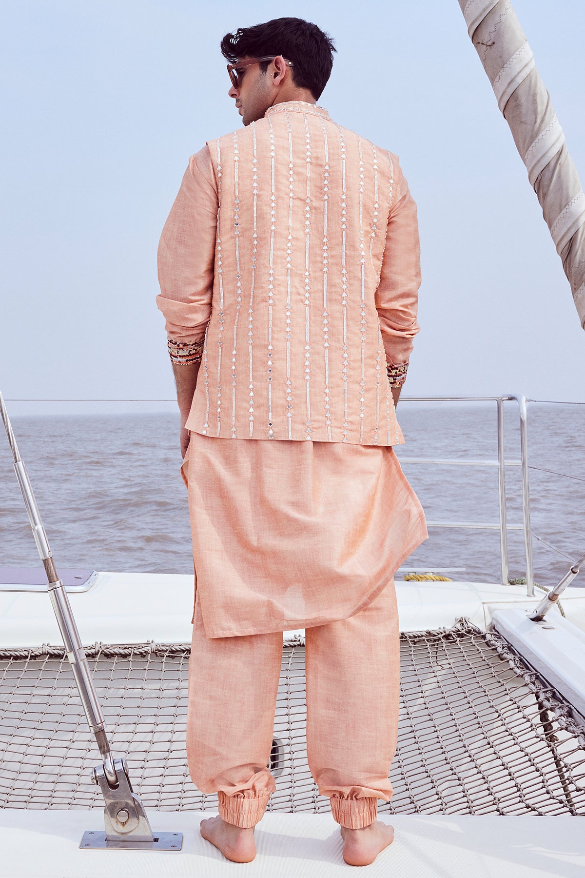 Hand Embroidered Bandi with Kurta & Jogger Pants