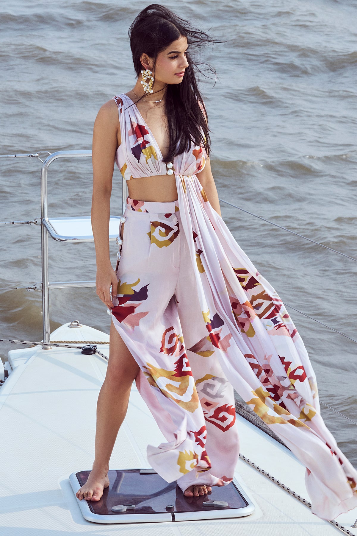 Patola Printed High Waist and Side Slit Pants