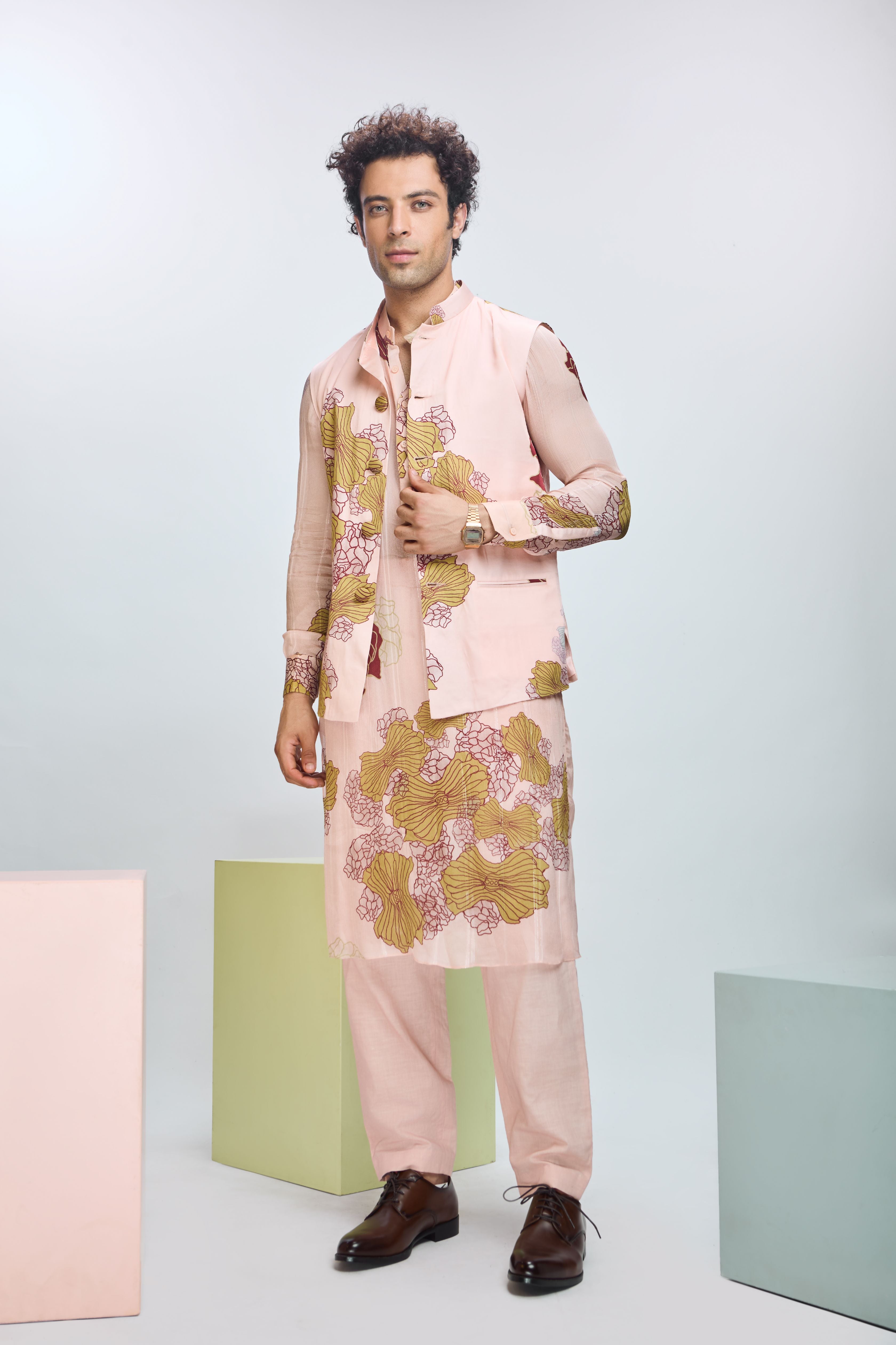 Printed Bundi with Kurta & Straight Pants