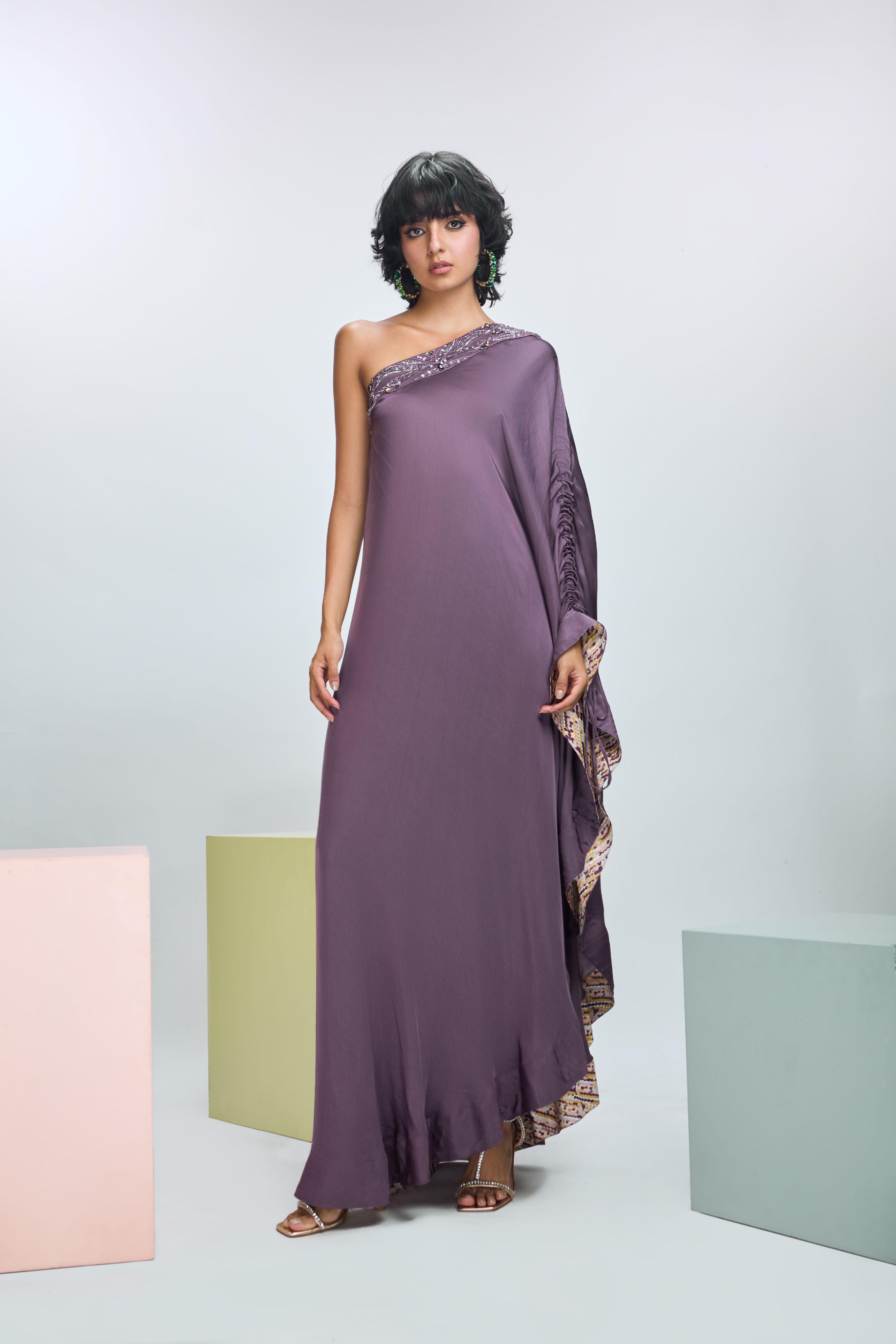 One Shoulder Embroidered Kaftan