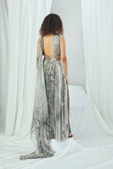 Embellished Printed Draped Gown