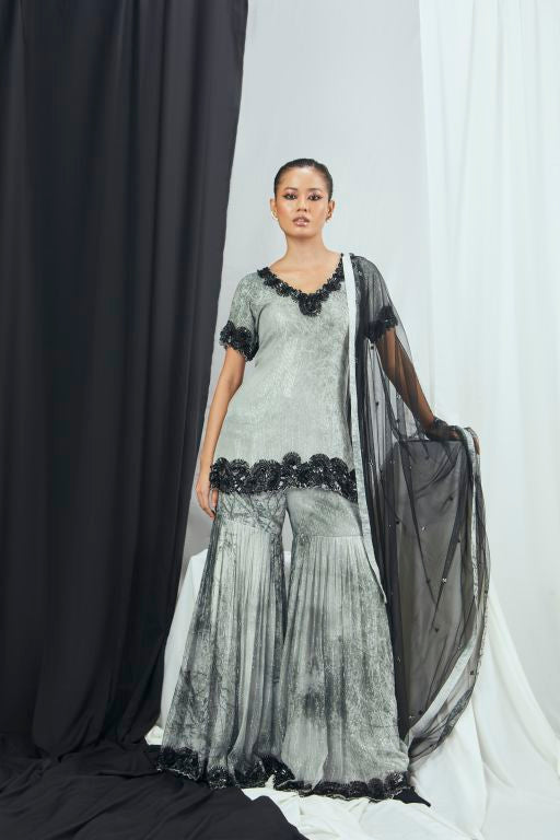 Forest Printed Embellished Sharara Set with Dupatta - Sale