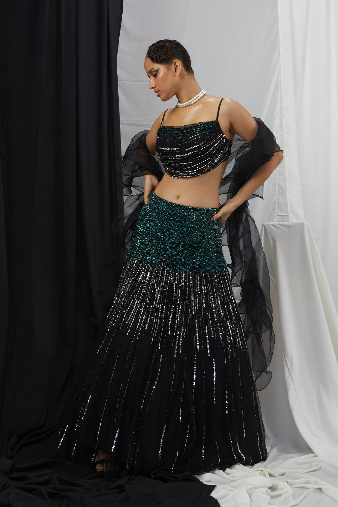 Embriodered Lehenga Blouse Set with Ruffle Dupatta