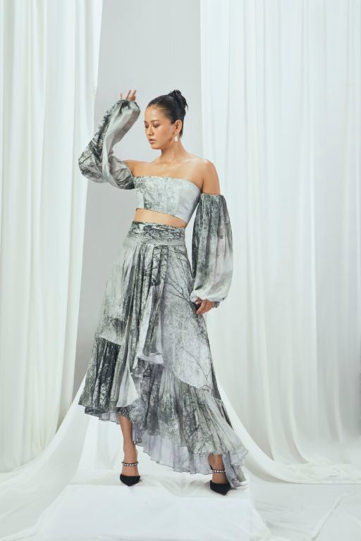 Forest Printed Asymmetrical Skirt - Sale