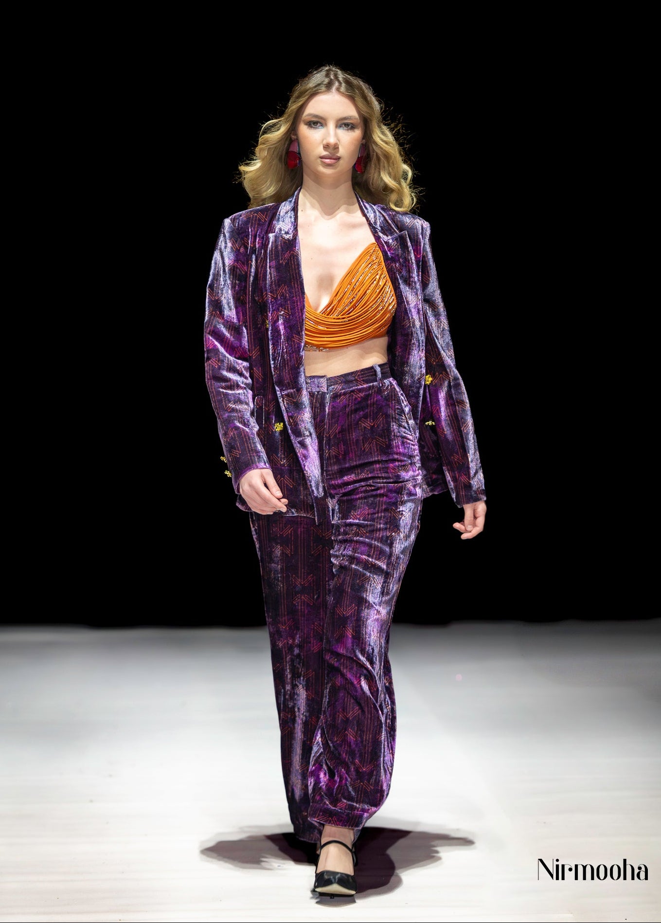 Deep Plum Jacket Set with Flame Orange Bralette