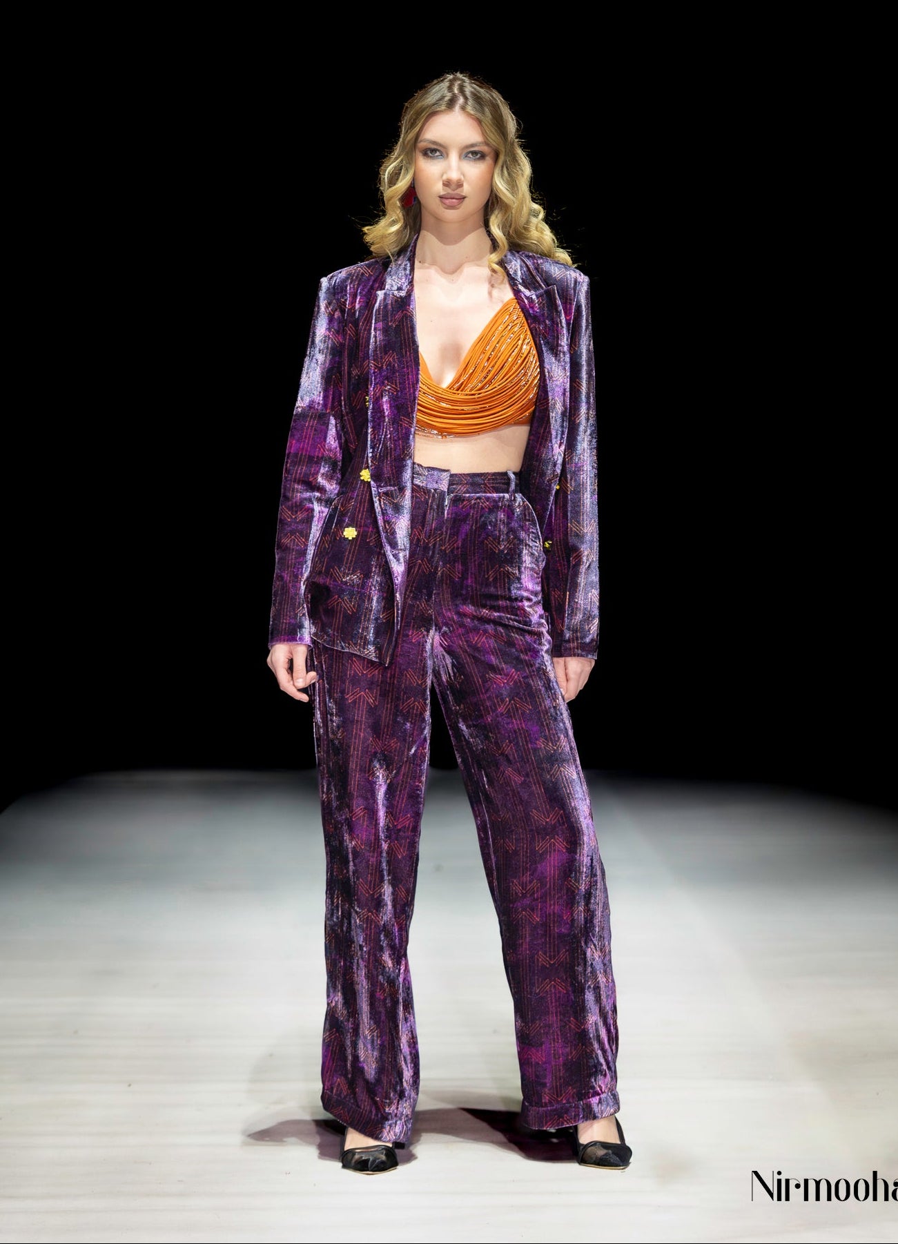 Deep Plum Jacket Set with Flame Orange Bralette