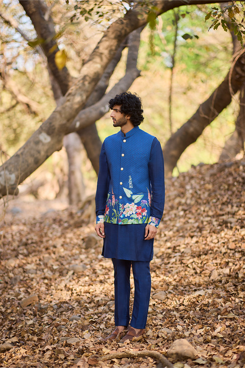 Floral Indigo Bandi Kurta Set