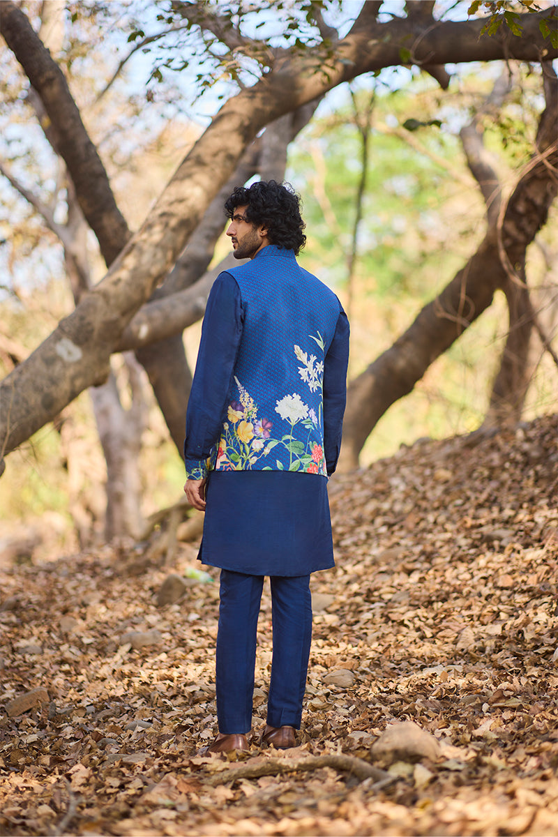 Floral Indigo Bandi Kurta Set