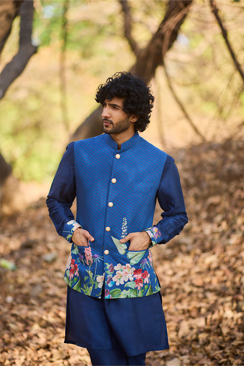 Floral Indigo Bandi Kurta Set