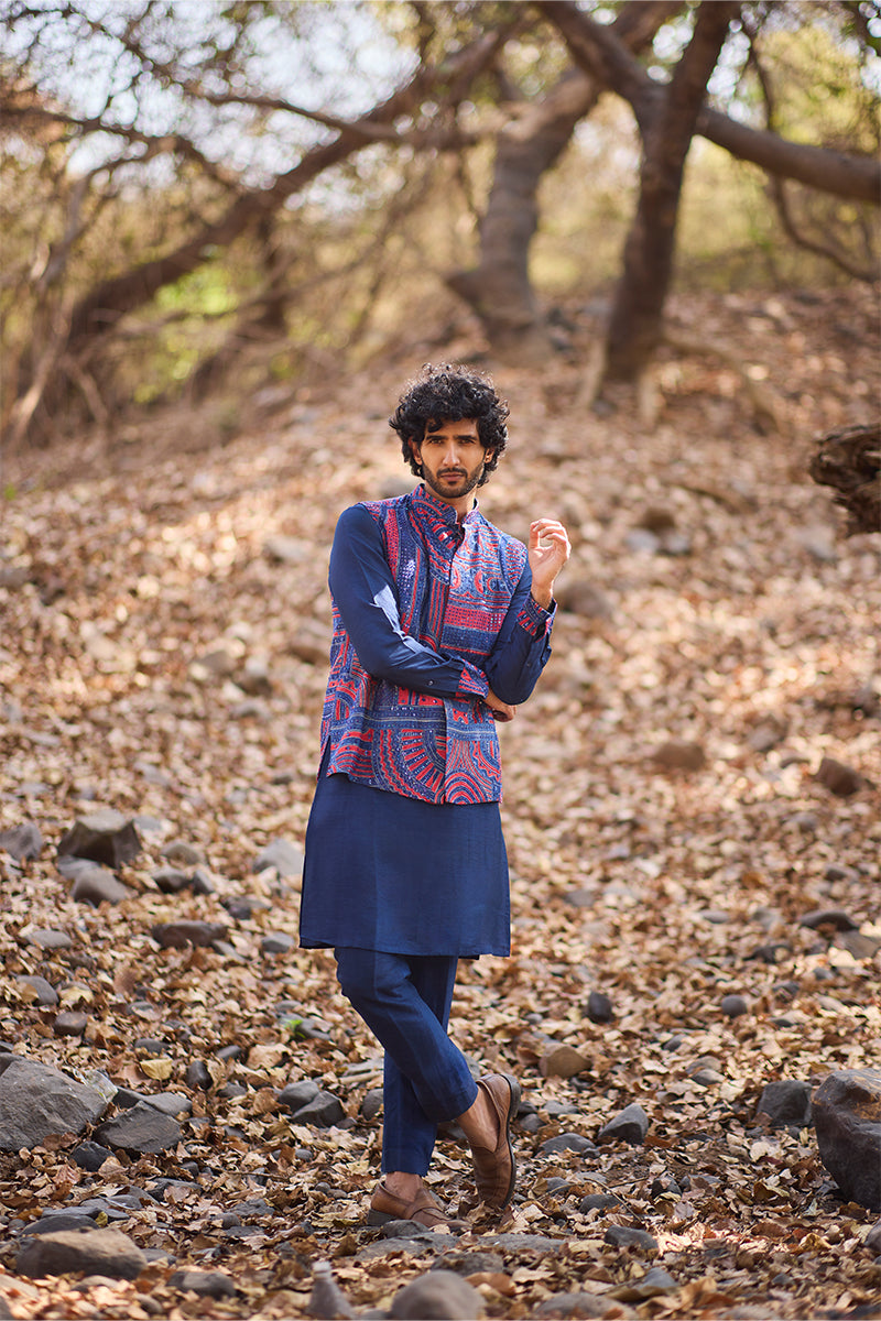 Indigo Katha Bandi Kurta Set