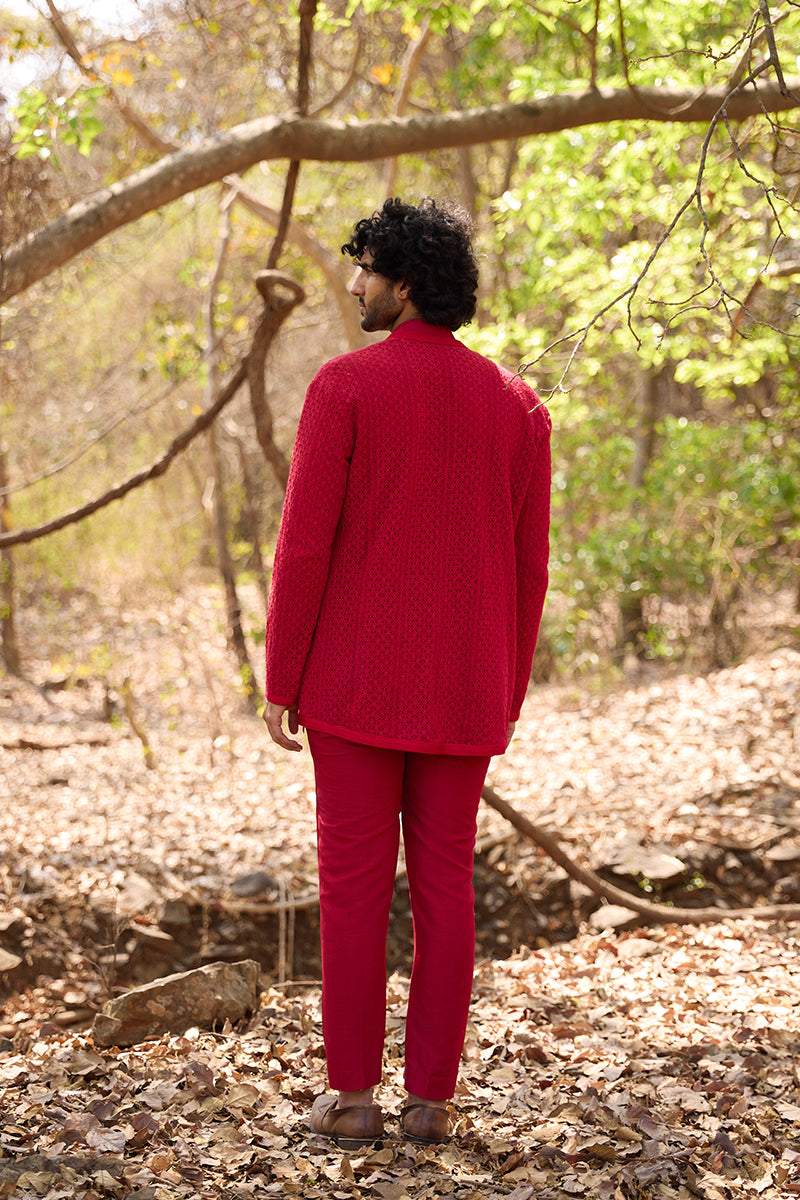 Crimson Mirage Kurta Set with Jacket