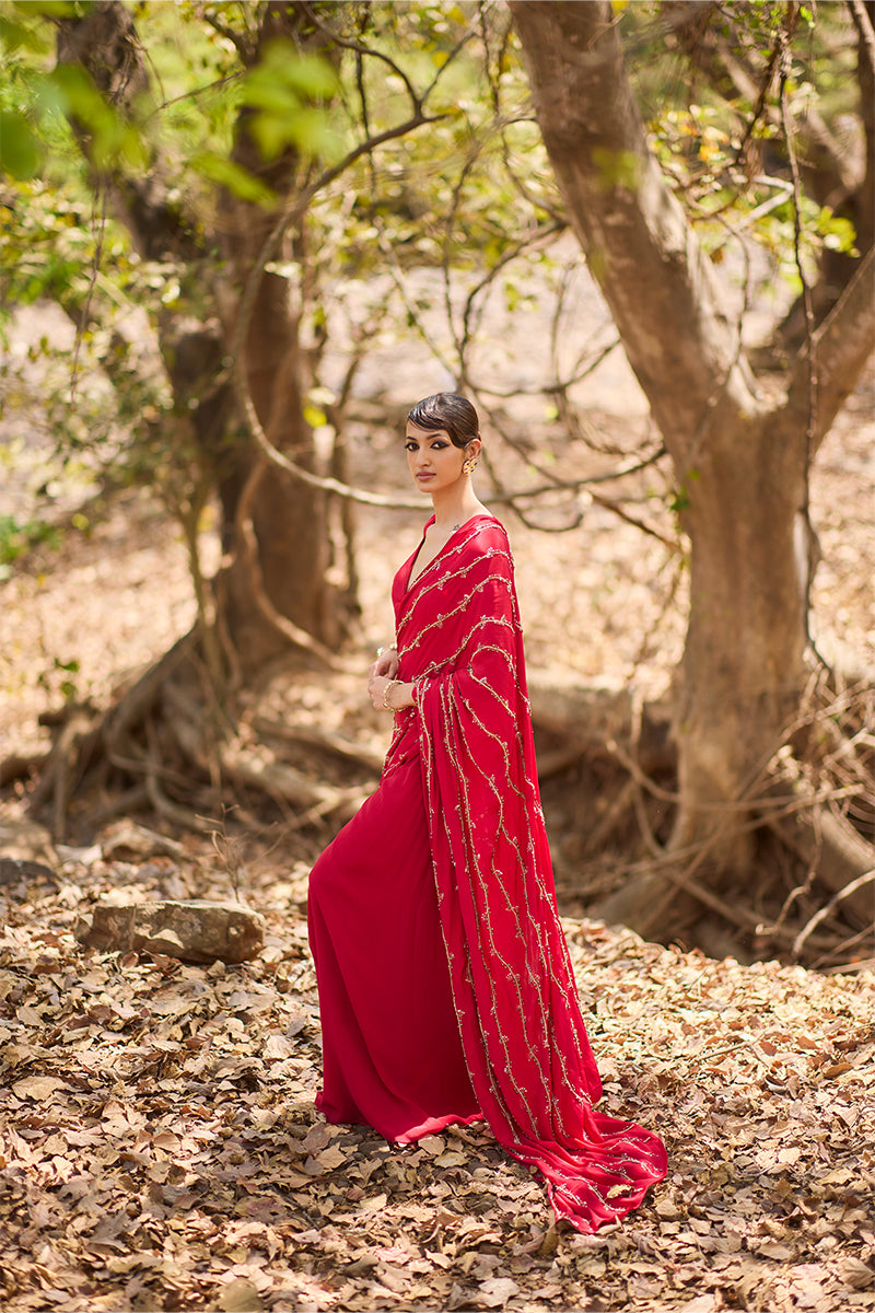 Fire Pre-Draped Saree