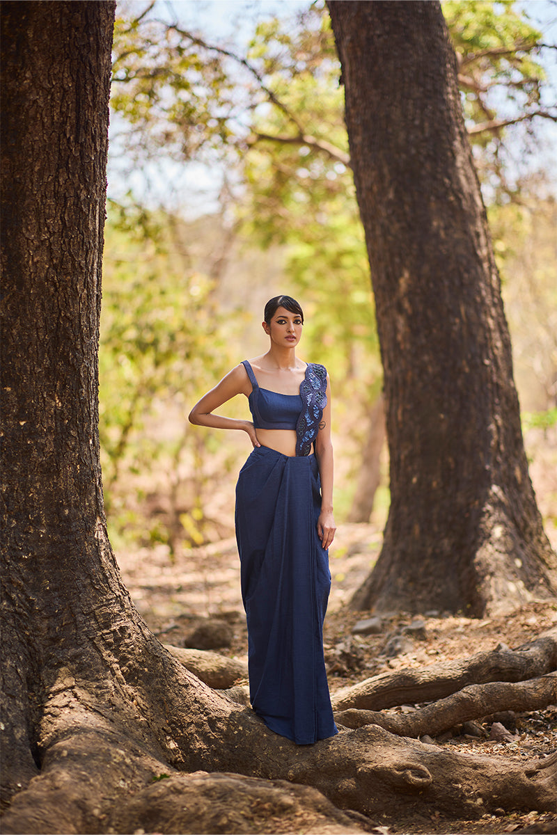 Denim Mirage Pre-Draped Saree