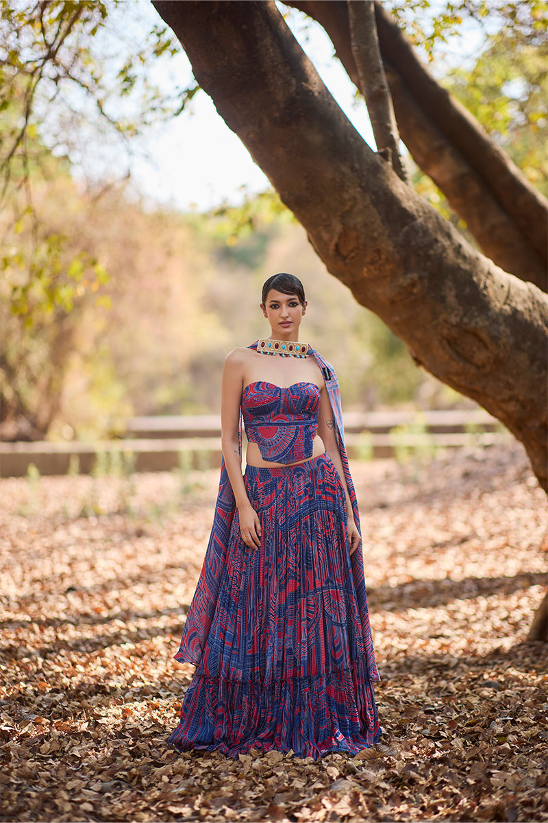 Indigo Katha Lehenga Set