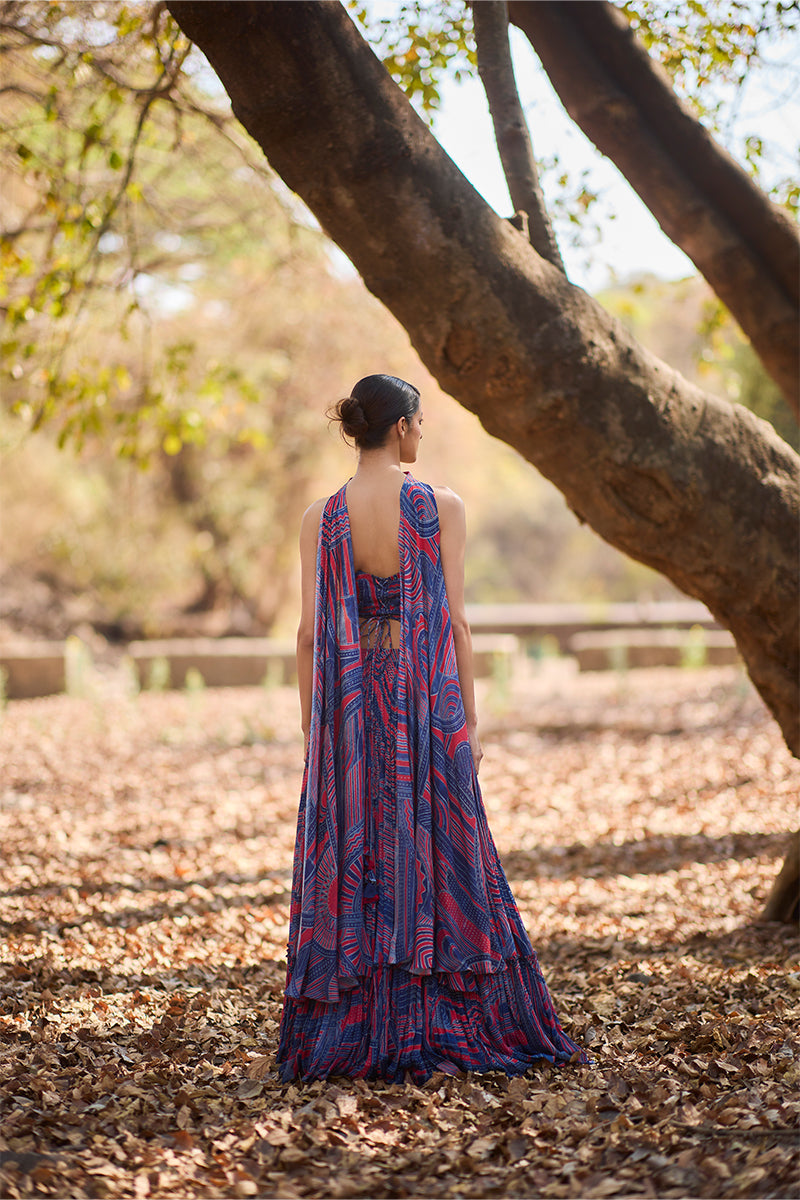 Indigo Katha Lehenga Set