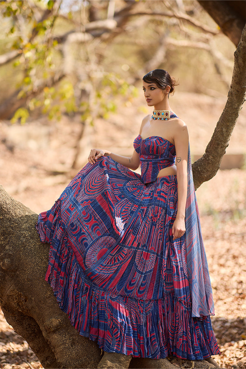 Indigo Katha Lehenga Set