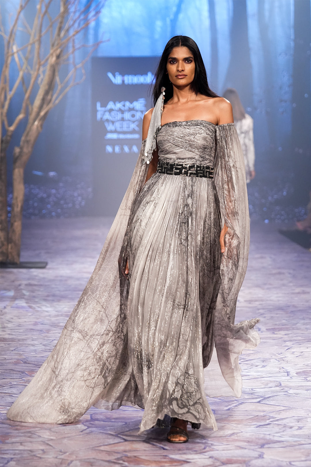 Cape Sleeve Printed Gown