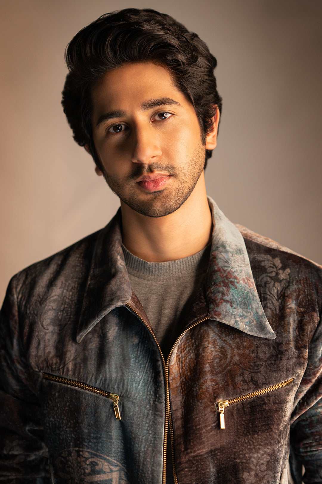 Vihaan Samant in Velvet Bomber Jacket set from Ancienne Collection