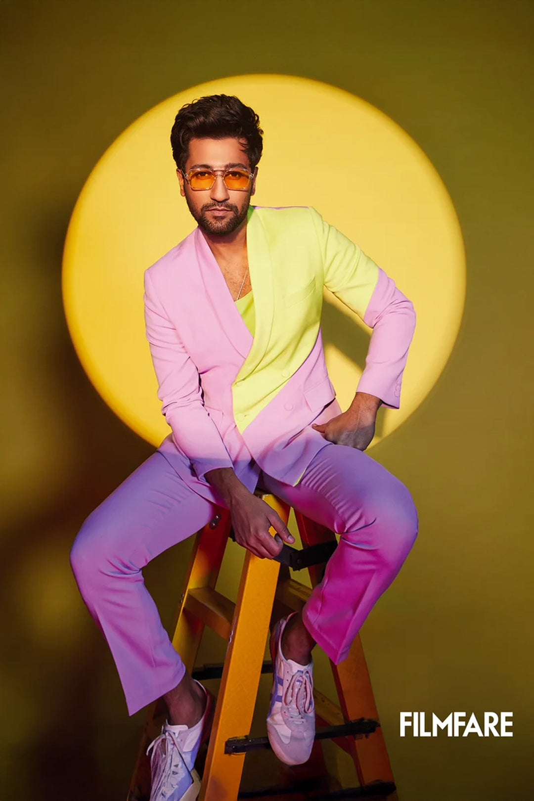 Vicky Kaushal in our Lilac and Lime Green Colour Block Blazer