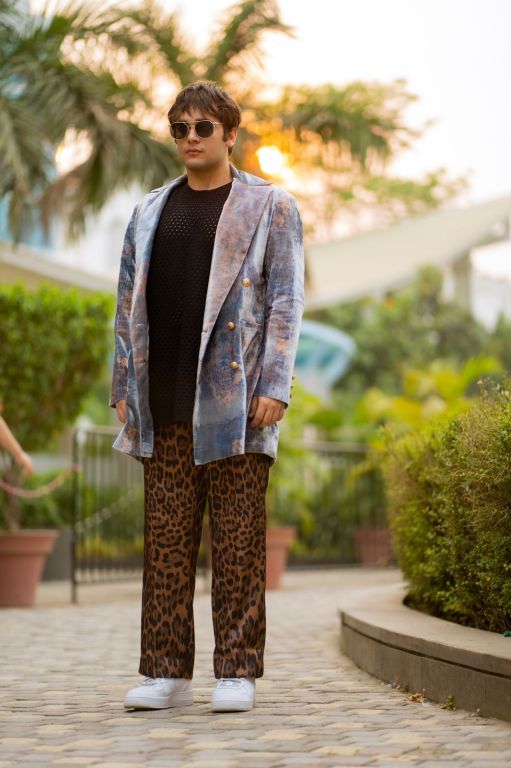 Janak Valecha in our Grey Velvet Blazer Dress from Ancienne Collection