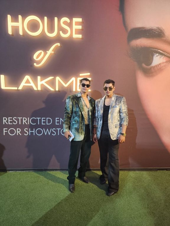 Sobo Guys in our Emerald Blotched Printed Velvet Blazer with Hand Embroidery, Emerald Velvet Pants paired with Forest Printed Lurex Shirt from Matrix Collection