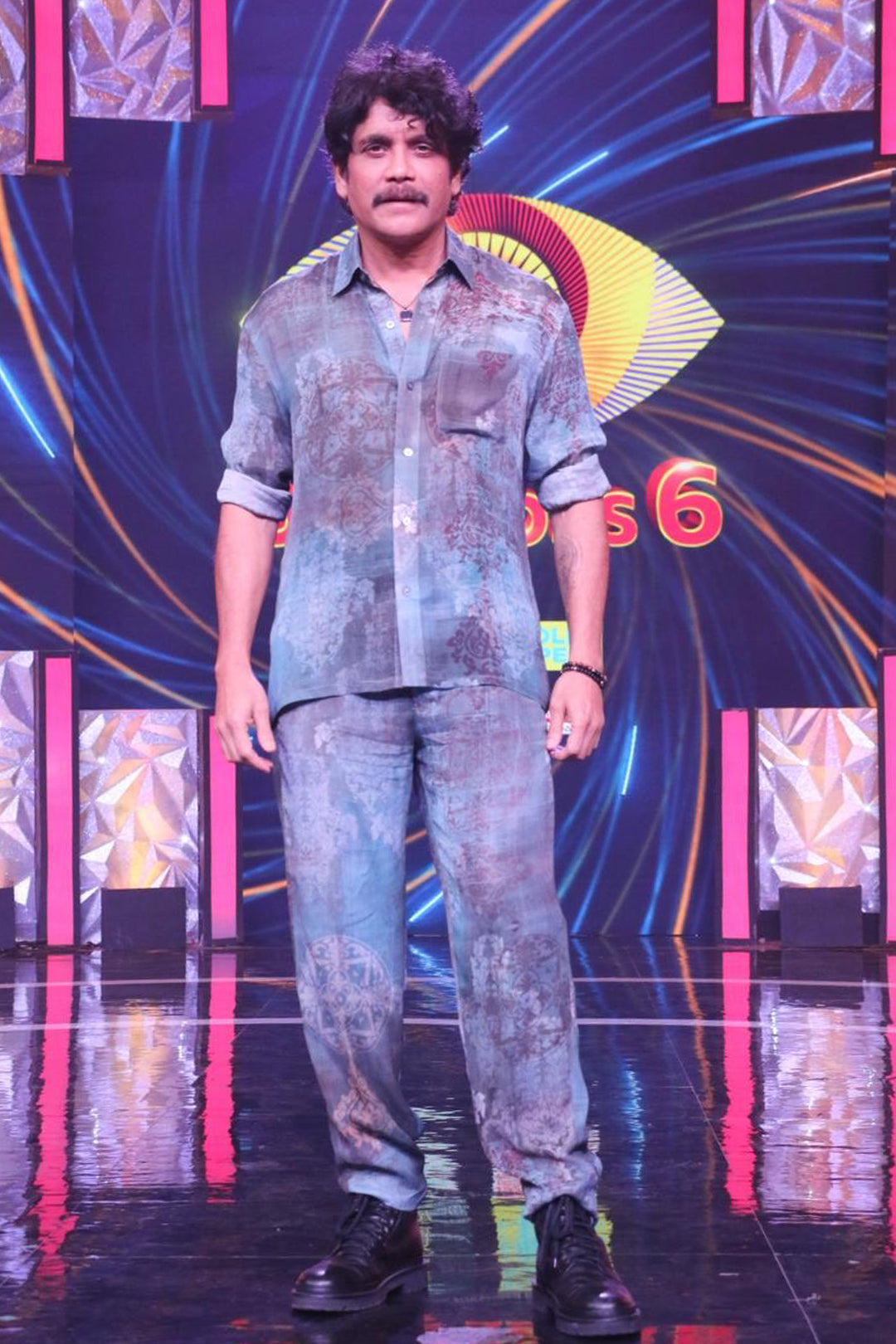 Akkineni Nagarjuna Rao in Our Printed Chiffon Shirt with Pants from Ancienne Collection